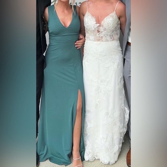 New NWT Birdy Grey “Shamin” Long Crepe Gown Maxi Dress Sea Glass GreenSleeveless - Picture 9 of 12